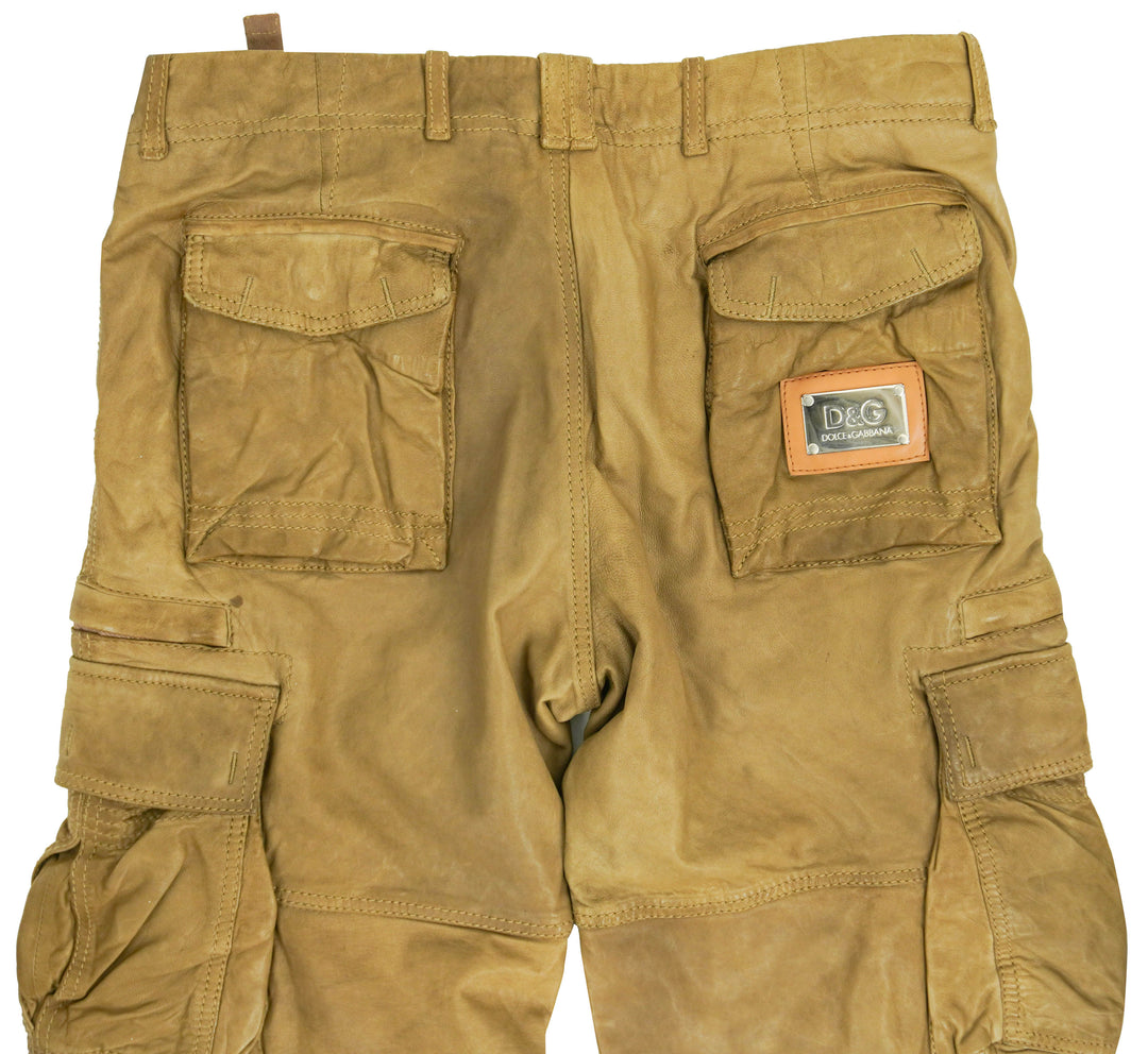Dolce & Gabbana Cargo Leather Trousers in Khaki - Discounts on Dolce & Gabbana at UAL