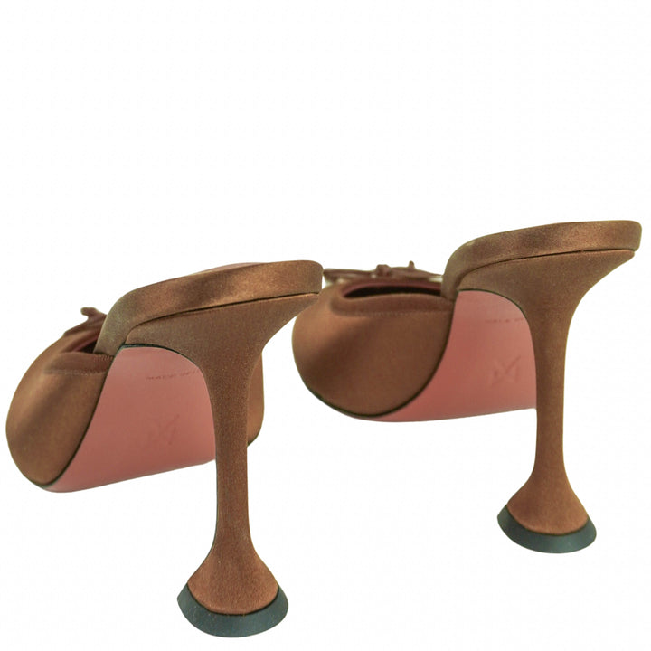 Amina Muaddi Lila Satin Slippers in Mocha - Discounts on Amina Muaddi at UAL