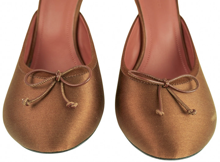 Amina Muaddi Lila Satin Slippers in Mocha - Discounts on Amina Muaddi at UAL