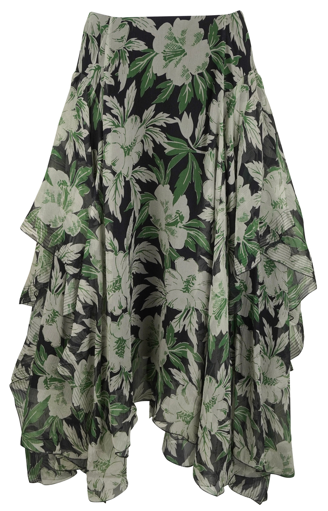 LOEWE Floral Printed Silk Skirt in Black/Green Multi - Discounts on LOEWE at UAL