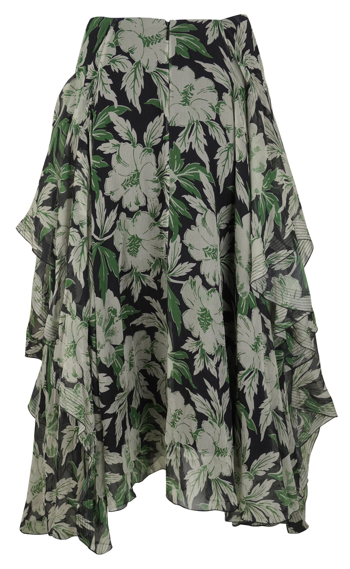 LOEWE Floral Printed Silk Skirt in Black/Green Multi - Discounts on LOEWE at UAL