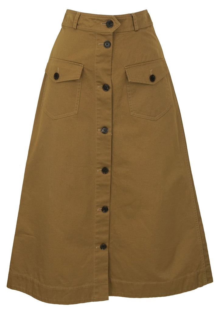 Saint Laurent Button Down Midi Skirt in Chatain