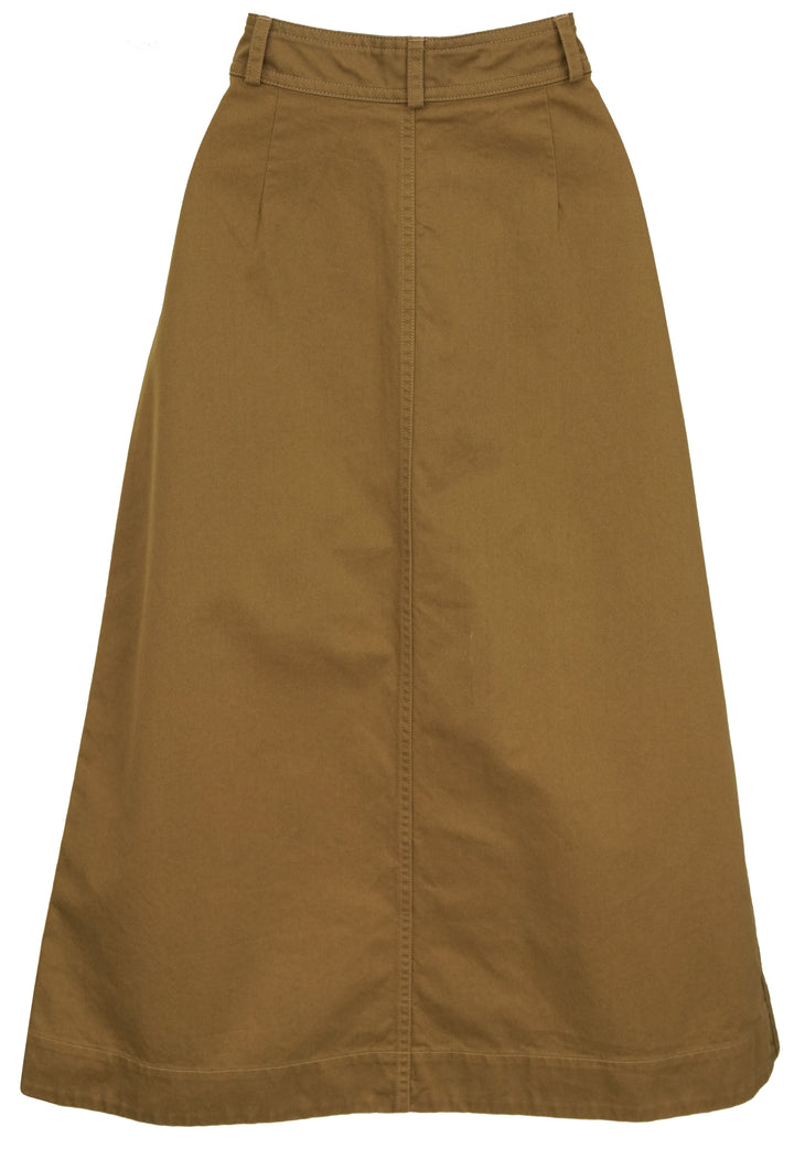Saint Laurent Button Down Midi Skirt in Chatain