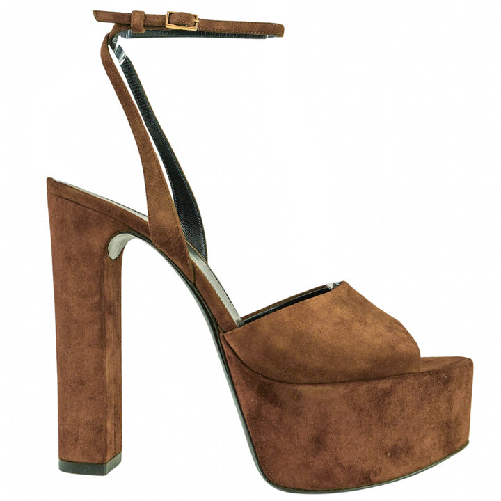 Saint Laurent Jodie Platform Sandals in Brown Suede - Discounts on Saint Laurent at UAL