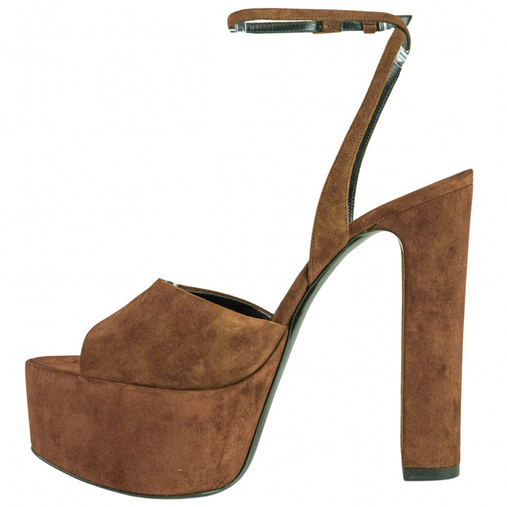 Saint Laurent Jodie Platform Sandals in Brown Suede - Discounts on Saint Laurent at UAL