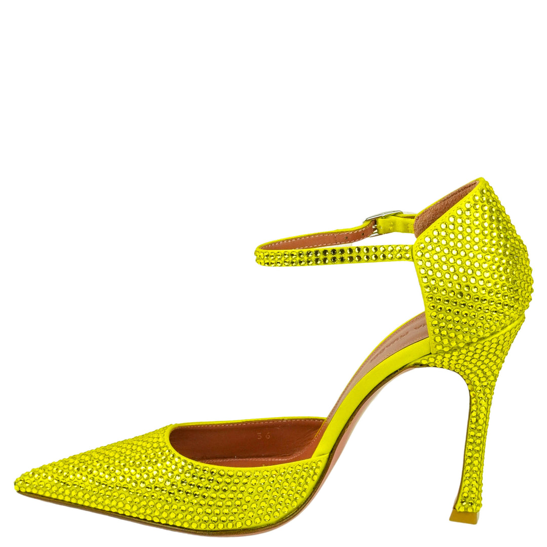 Amina Muaddi Vittoria Pumps in Satin Citrine - Discounts on Amina Muaddi at UAL
