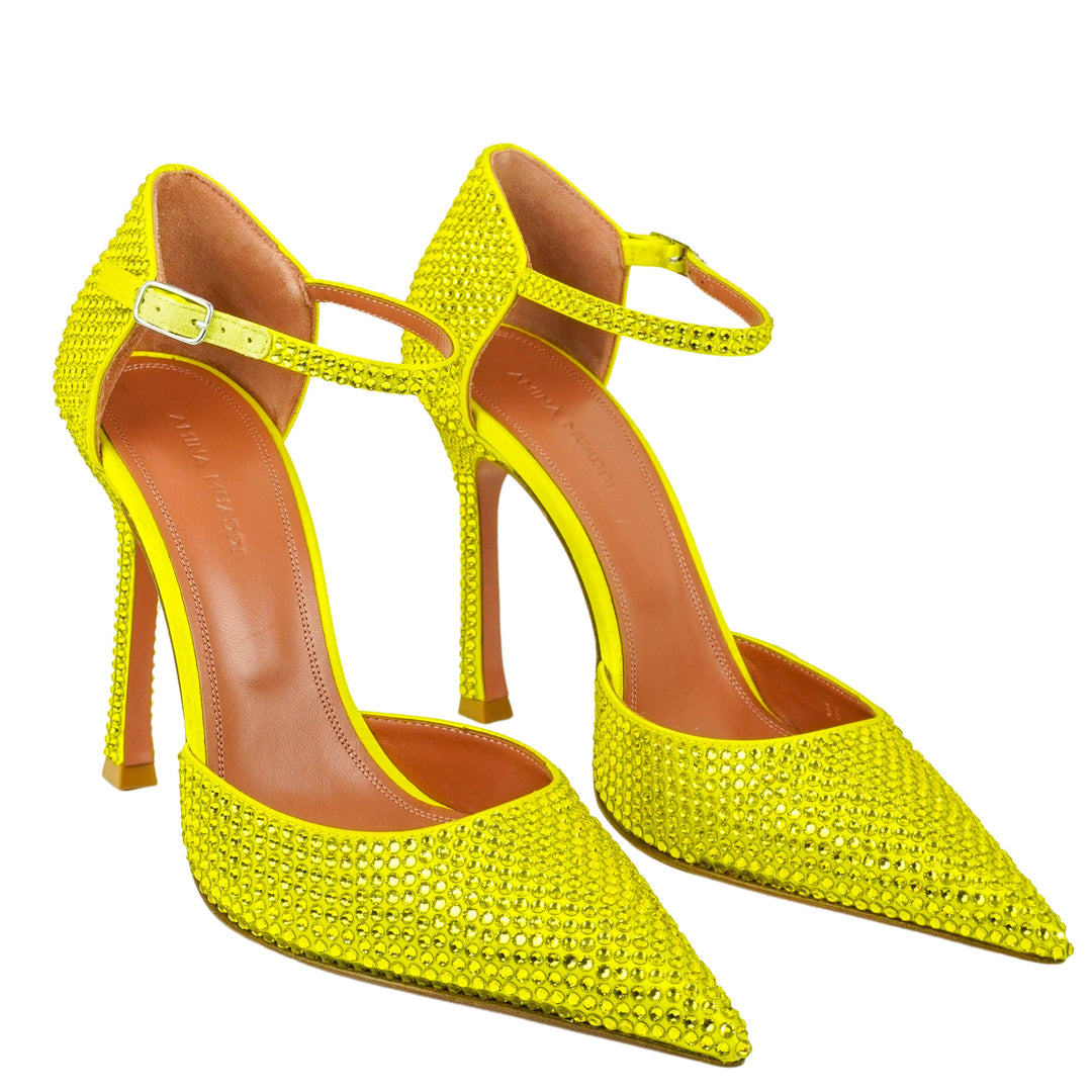 Amina Muaddi Vittoria Pumps in Satin Citrine - Discounts on Amina Muaddi at UAL