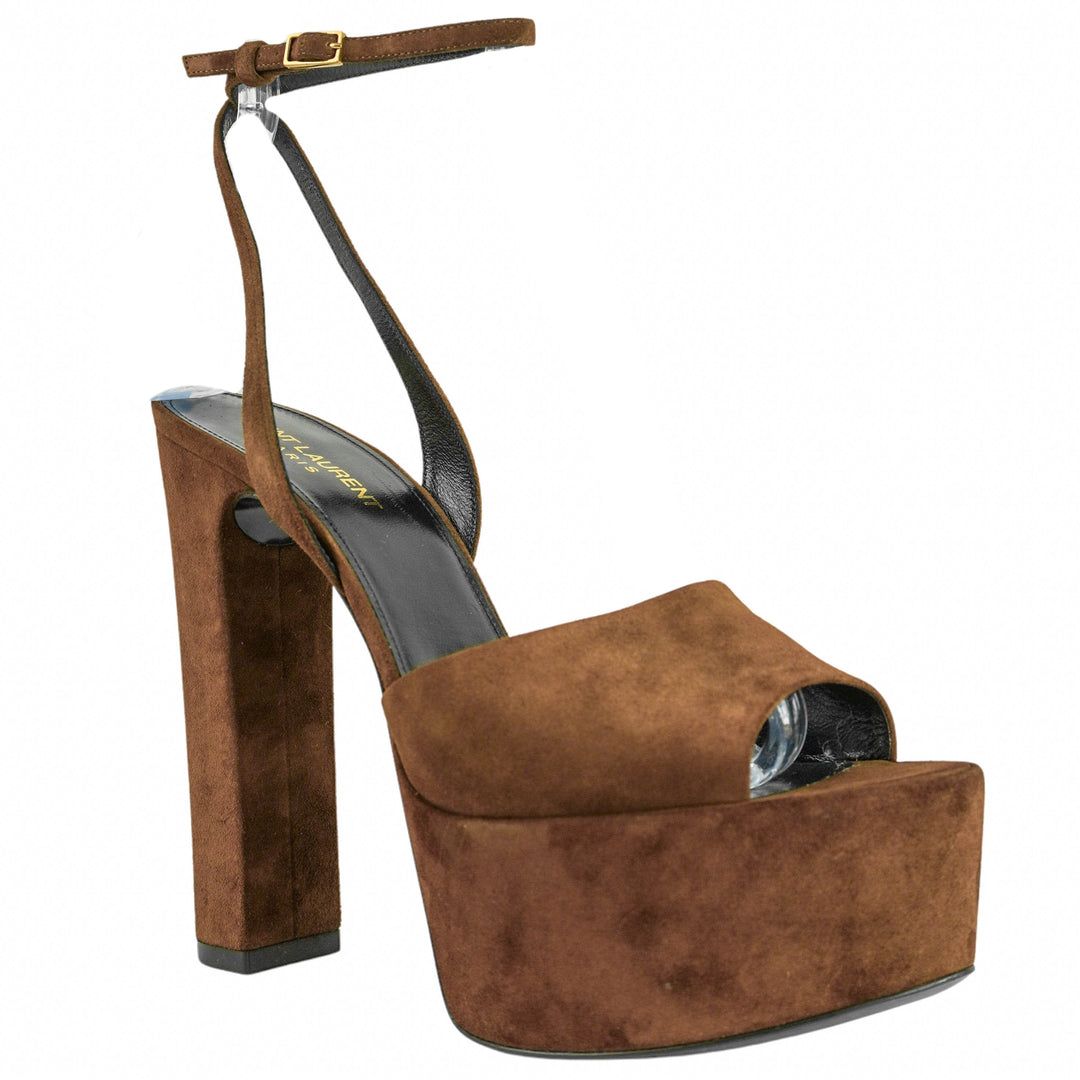 Saint Laurent Jodie Platform Sandals in Brown Suede - Discounts on Saint Laurent at UAL