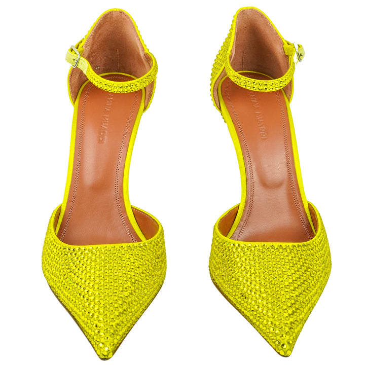 Amina Muaddi Vittoria Pumps in Satin Citrine - Discounts on Amina Muaddi at UAL