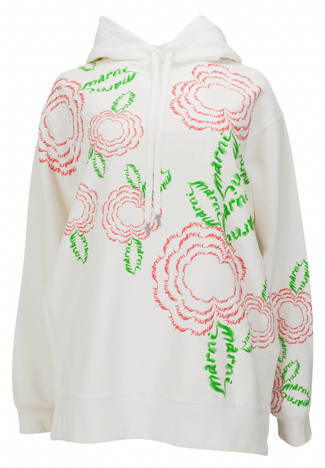 Marni Poppy Flowers Hooded Sweatshirt in Natural White - Discounts on Marni at UAL