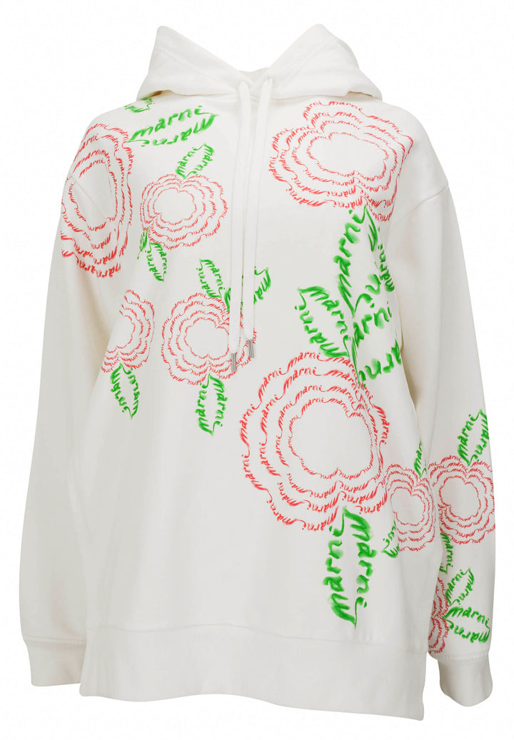 Marni Poppy Flowers Hooded Sweatshirt in Natural White - Discounts on Marni at UAL