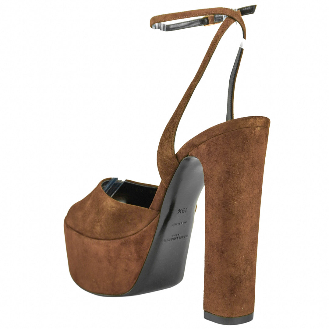 Saint Laurent Jodie Platform Sandals in Brown Suede - Discounts on Saint Laurent at UAL