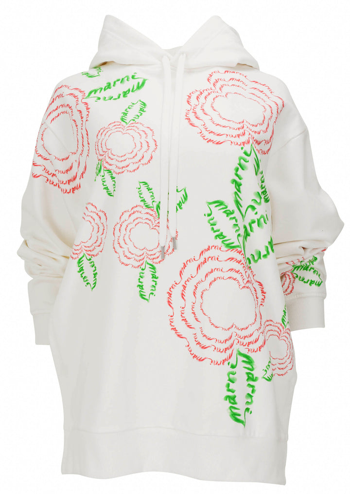 Marni Poppy Flowers Hooded Sweatshirt in Natural White - Discounts on Marni at UAL