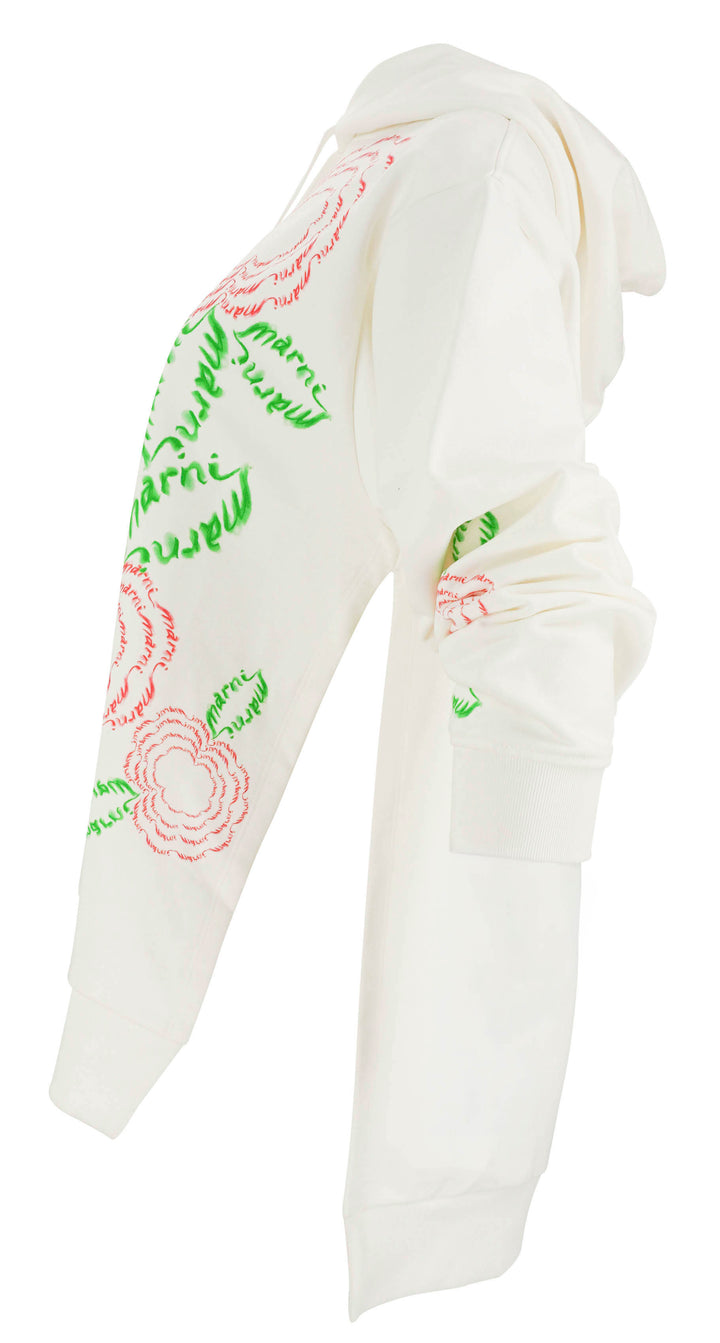 Marni Poppy Flowers Hooded Sweatshirt in Natural White - Discounts on Marni at UAL
