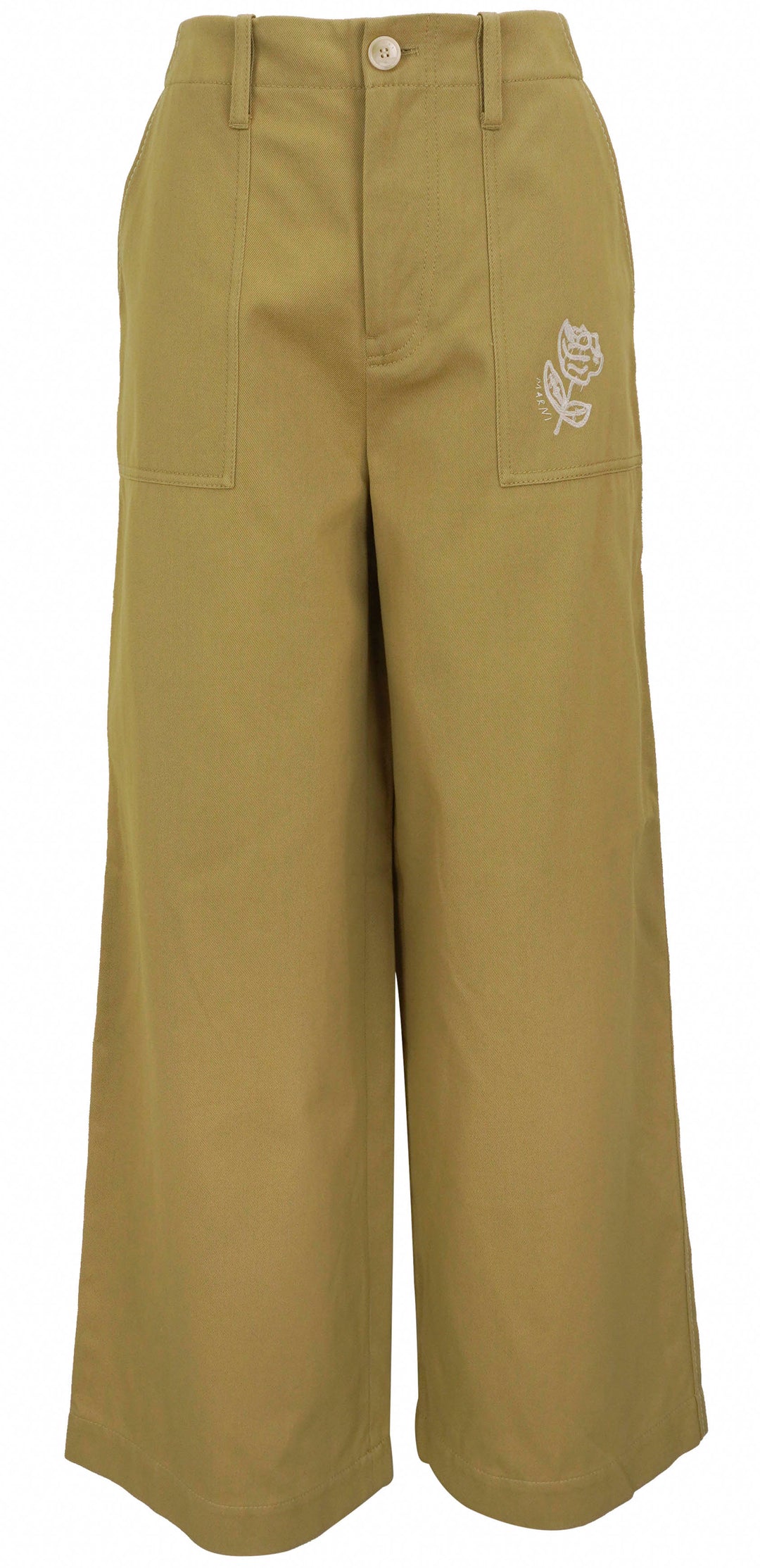 Marni Embroidered Wide Leg Trousers in Cement - Discounts on Marni at UAL