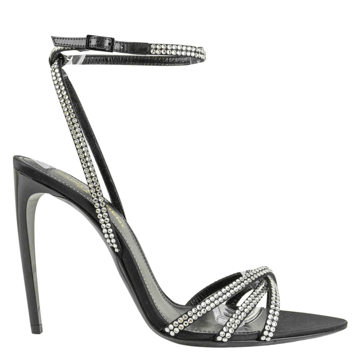 Saint Laurent Gippy 105 Heeled Sandals in Black/Crystal - Discounts on Saint Laurent at UAL