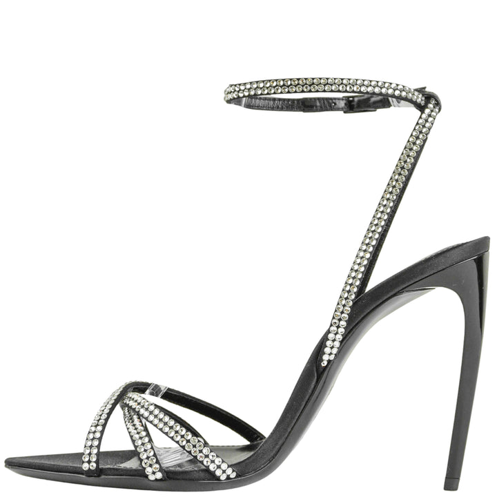 Saint Laurent Gippy 105 Heeled Sandals in Black/Crystal - Discounts on Saint Laurent at UAL