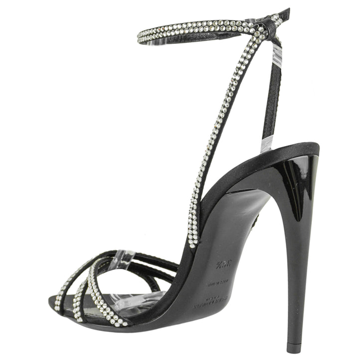 Saint Laurent Gippy 105 Heeled Sandals in Black/Crystal - Discounts on Saint Laurent at UAL