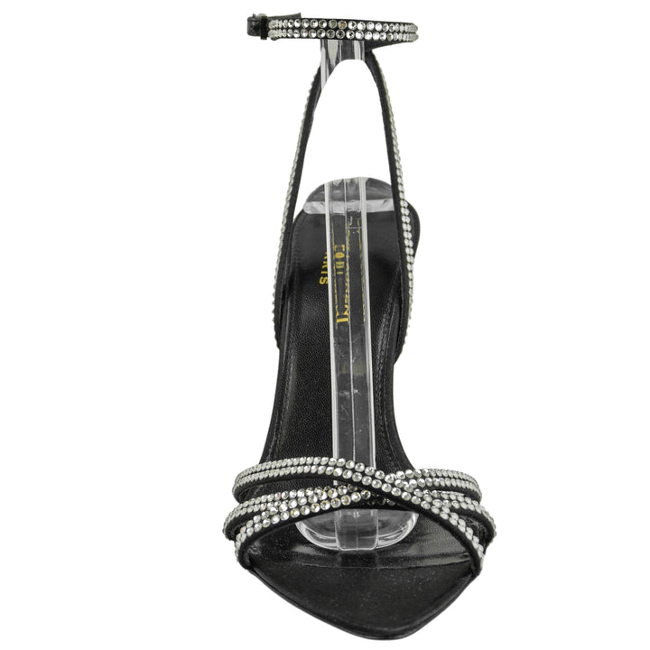 Saint Laurent Gippy 105 Heeled Sandals in Black/Crystal - Discounts on Saint Laurent at UAL