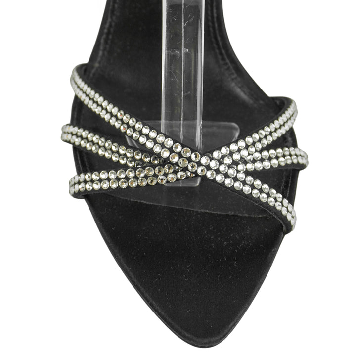 Saint Laurent Gippy 105 Heeled Sandals in Black/Crystal - Discounts on Saint Laurent at UAL