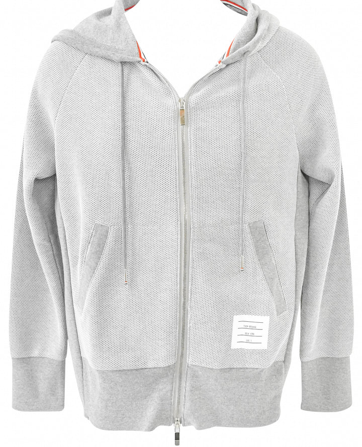 Thom Browne. Knit Zip-Up Hoodie in Grey - Discounts on Thom Browne. at UAL