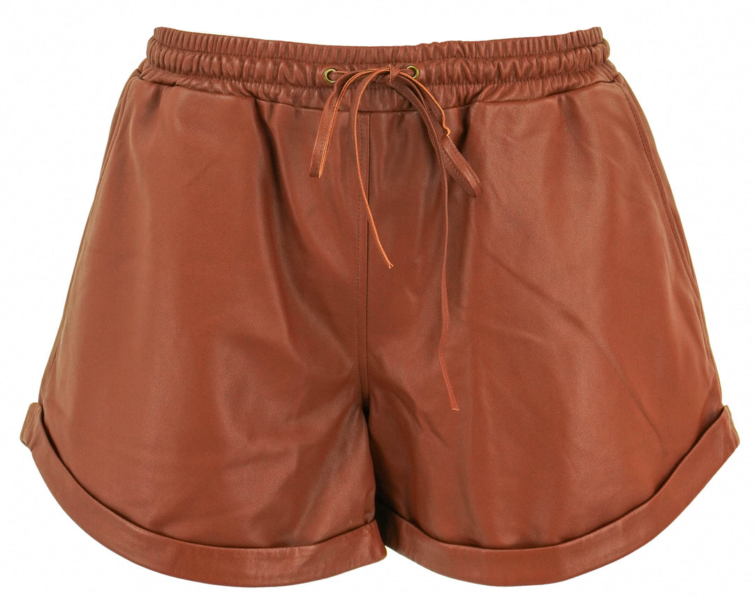 Zeynep Arcay Leather Shorts in Cinnamon - Discounts on Zeynep Arcay at UAL