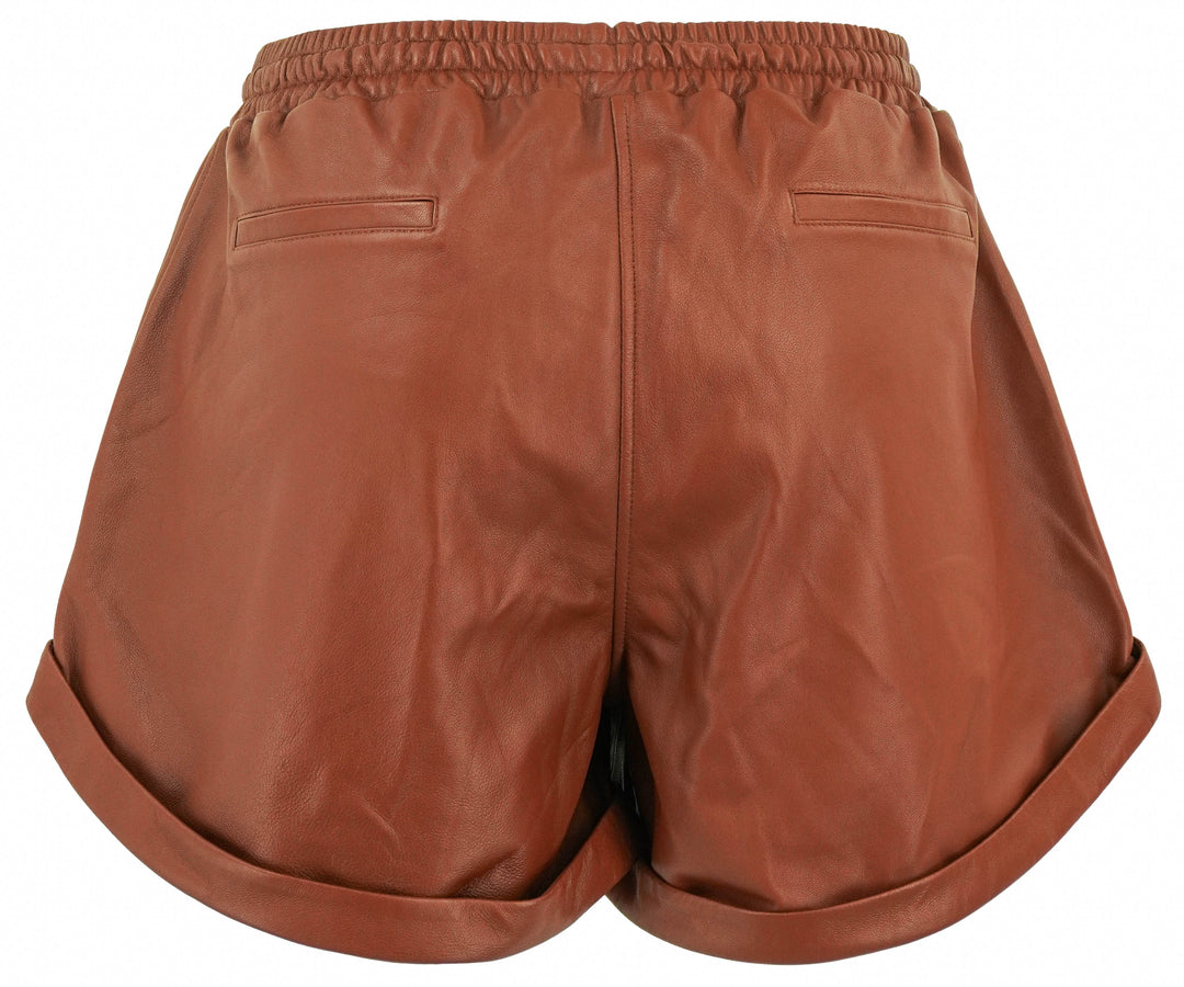 Zeynep Arcay Leather Shorts in Cinnamon - Discounts on Zeynep Arcay at UAL