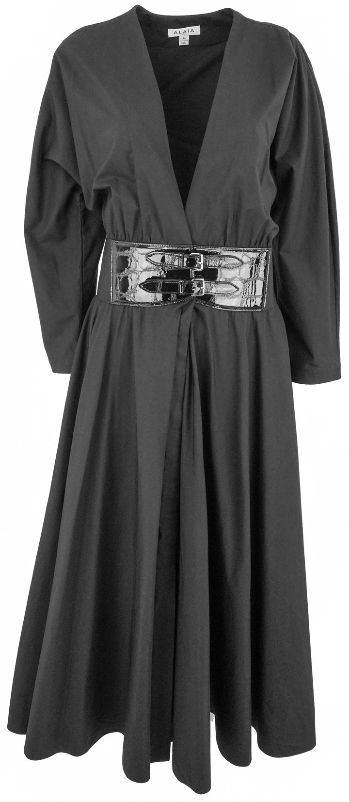 ALAÏA Leather Trimmed Cotton Midi Dress in Black - Discounts on ALAÏA at UAL