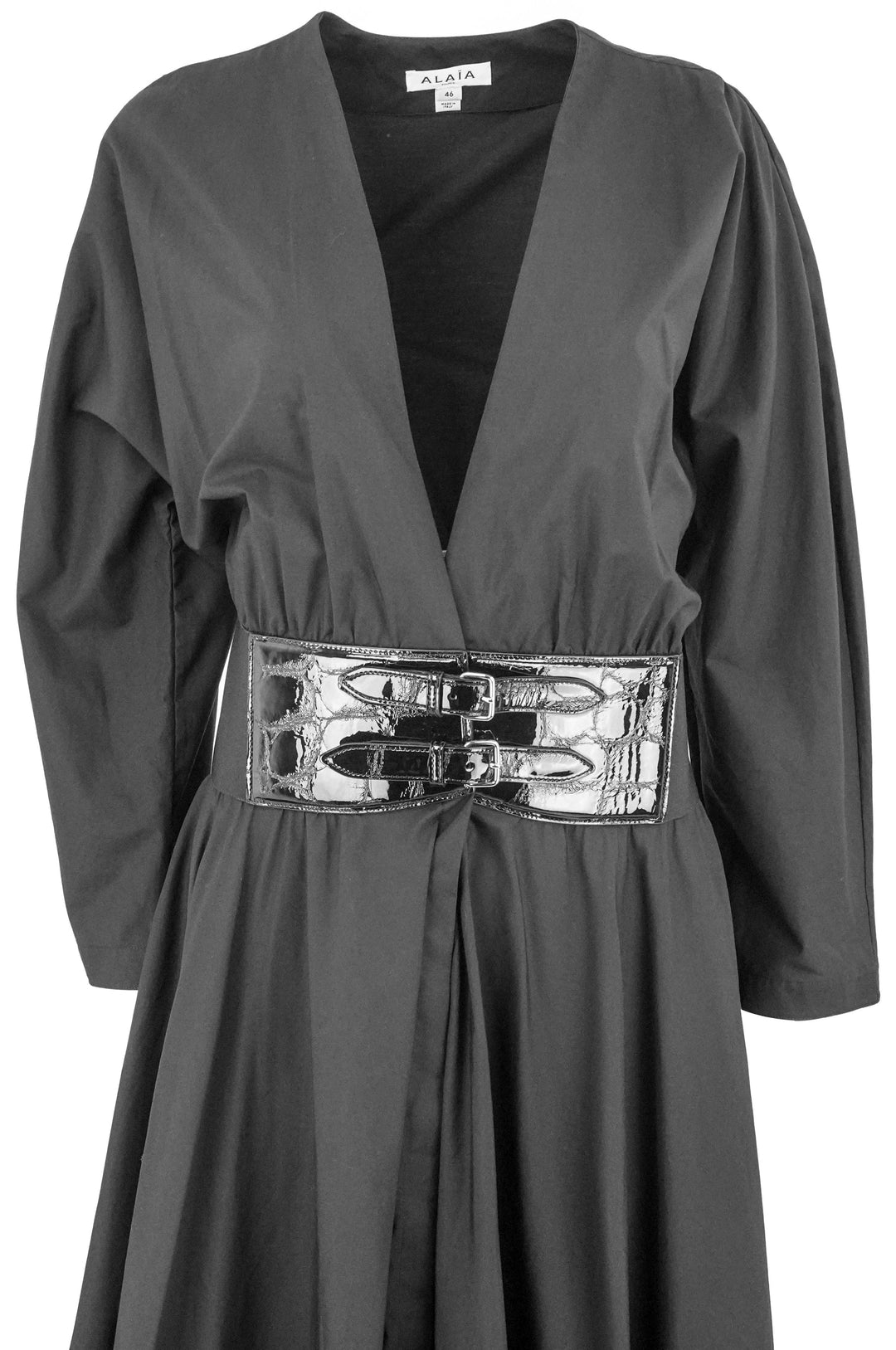ALAÏA Leather Trimmed Cotton Midi Dress in Black - Discounts on ALAÏA at UAL