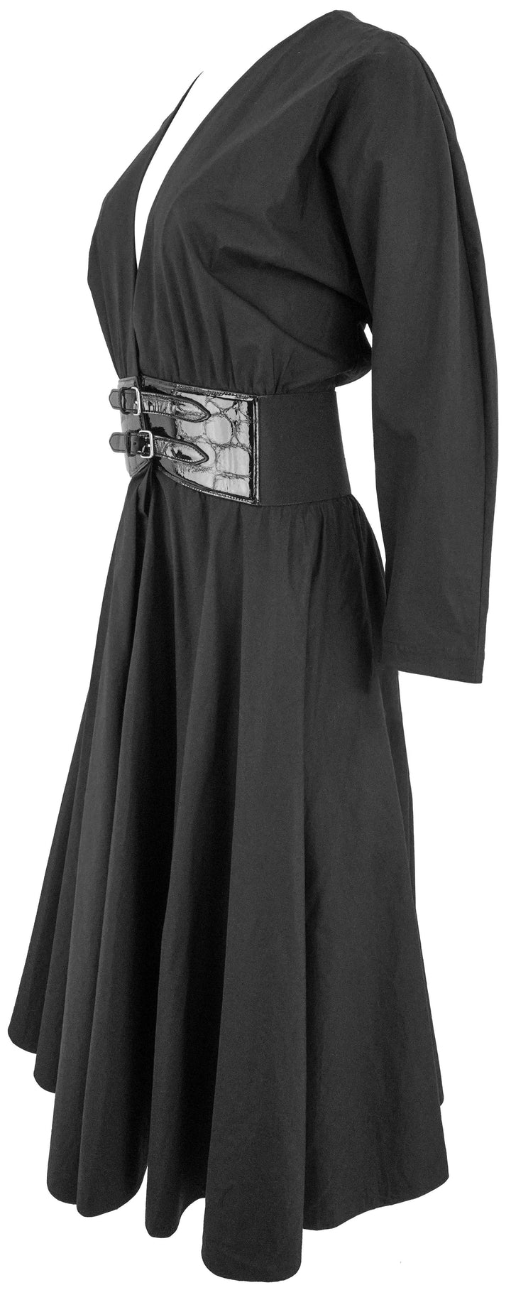 ALAÏA Leather Trimmed Cotton Midi Dress in Black - Discounts on ALAÏA at UAL
