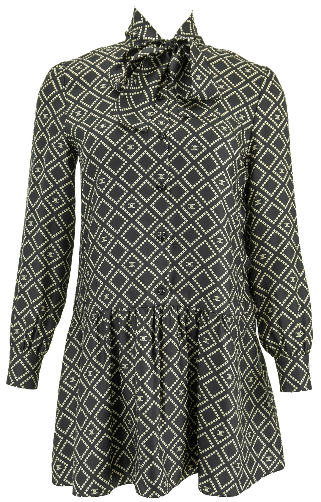 Celine Triomphe Printed Long-Sleeved Mini Dress in Black - Discounts on Celine at UAL