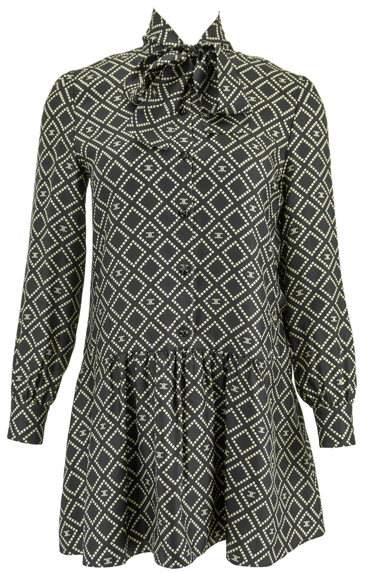 Celine Triomphe Printed Long-Sleeved Mini Dress in Black - Discounts on Celine at UAL