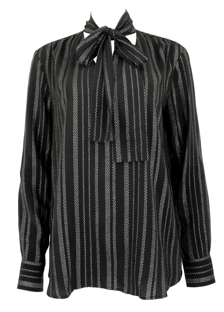 Altuzarra Striped Tie Neck Blouse in Black and Silver - Discounts on Altuzarra at UAL