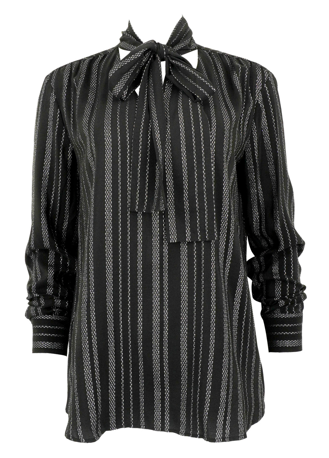 Altuzarra Striped Tie Neck Blouse in Black and Silver - Discounts on Altuzarra at UAL