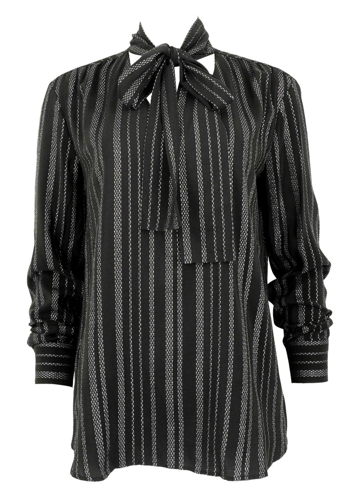 Altuzarra Striped Tie Neck Blouse in Black and Silver - Discounts on Altuzarra at UAL