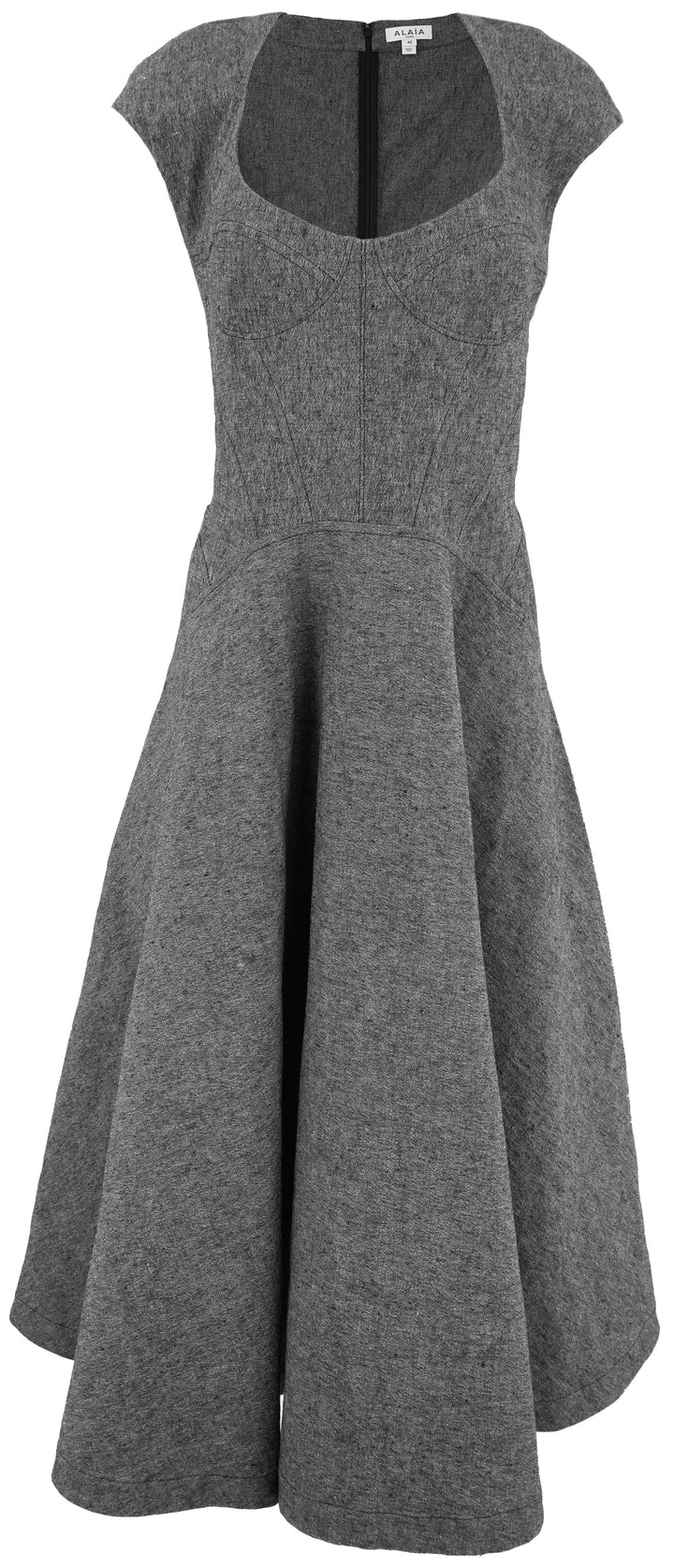 ALAÏA Falred Midi Dress In Granite - Discounts on ALAÏA at UAL
