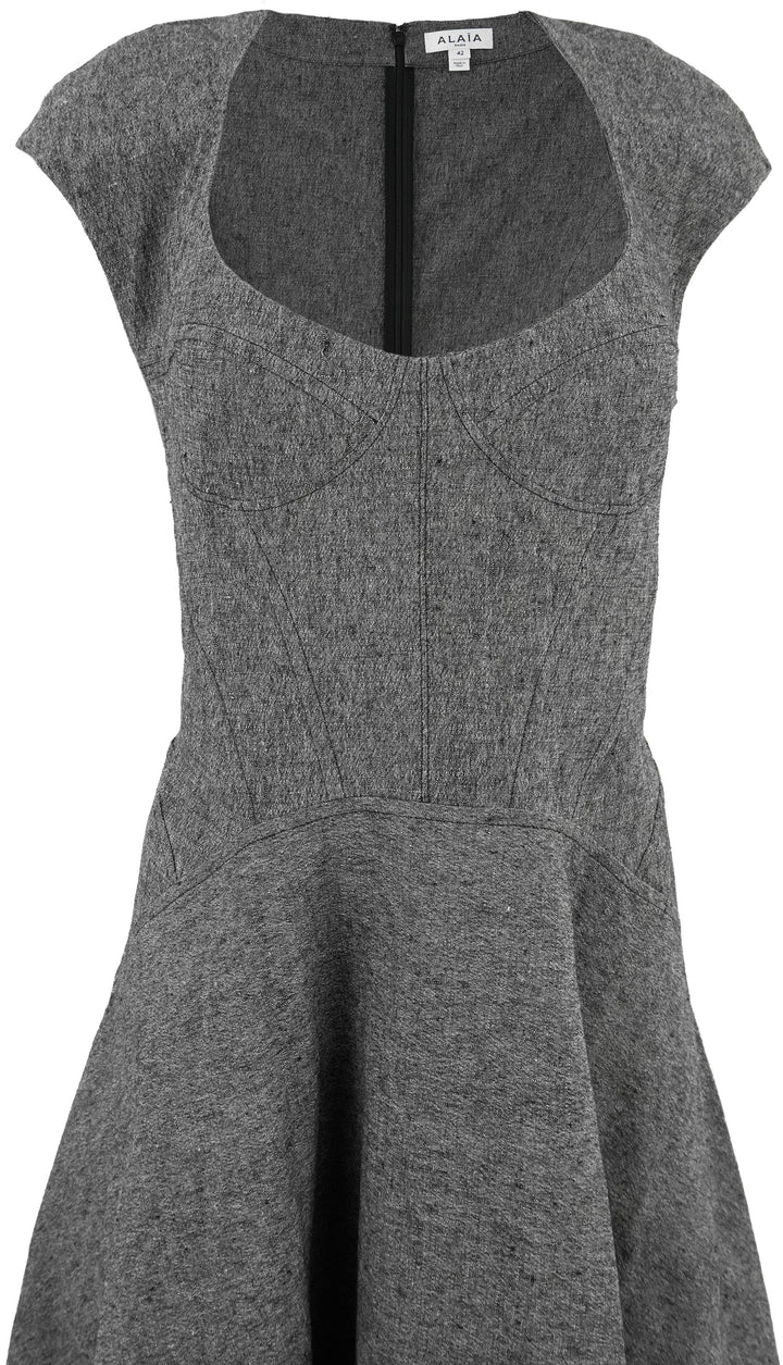 ALAÏA Falred Midi Dress In Granite - Discounts on ALAÏA at UAL