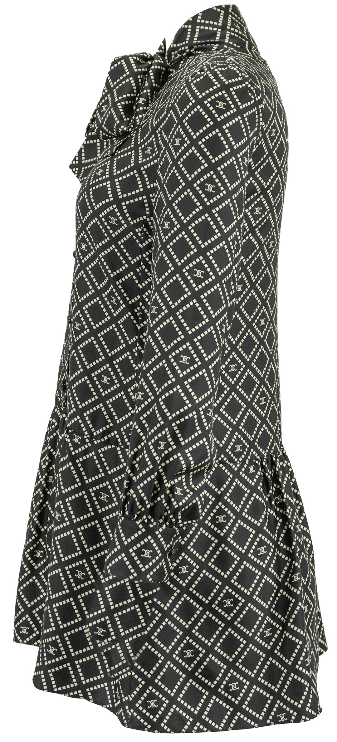 Celine Triomphe Printed Long-Sleeved Mini Dress in Black - Discounts on Celine at UAL