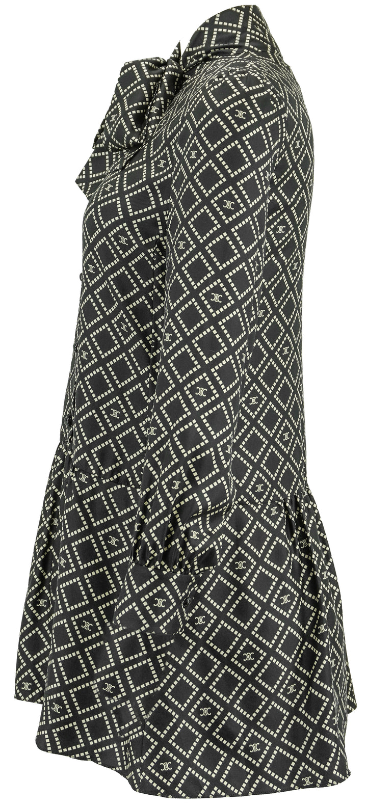 Celine Triomphe Printed Long-Sleeved Mini Dress in Black - Discounts on Celine at UAL