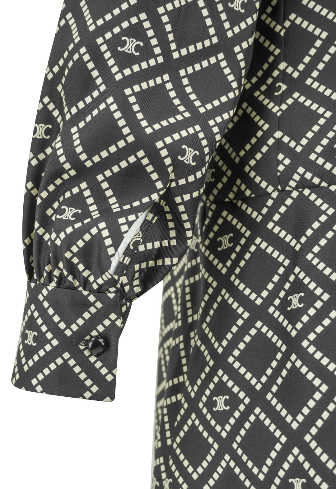 Celine Triomphe Printed Long-Sleeved Mini Dress in Black - Discounts on Celine at UAL
