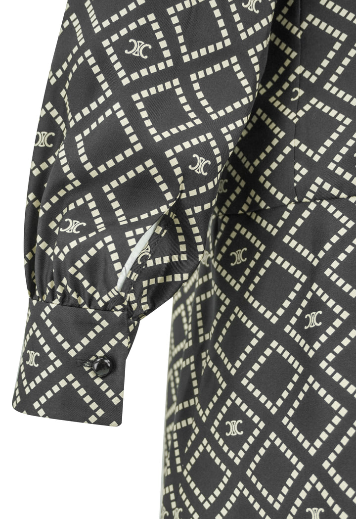 Celine Triomphe Printed Long-Sleeved Mini Dress in Black - Discounts on Celine at UAL