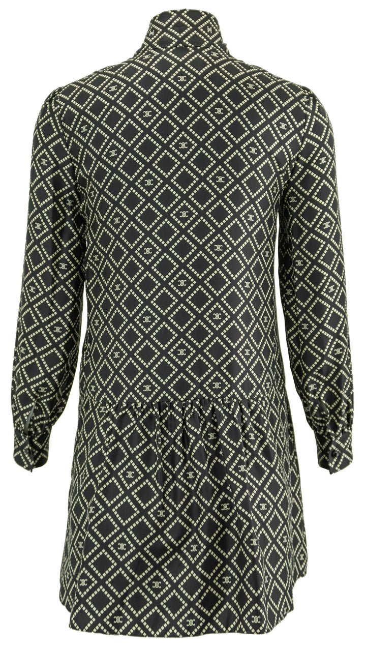 Celine Triomphe Printed Long-Sleeved Mini Dress in Black - Discounts on Celine at UAL