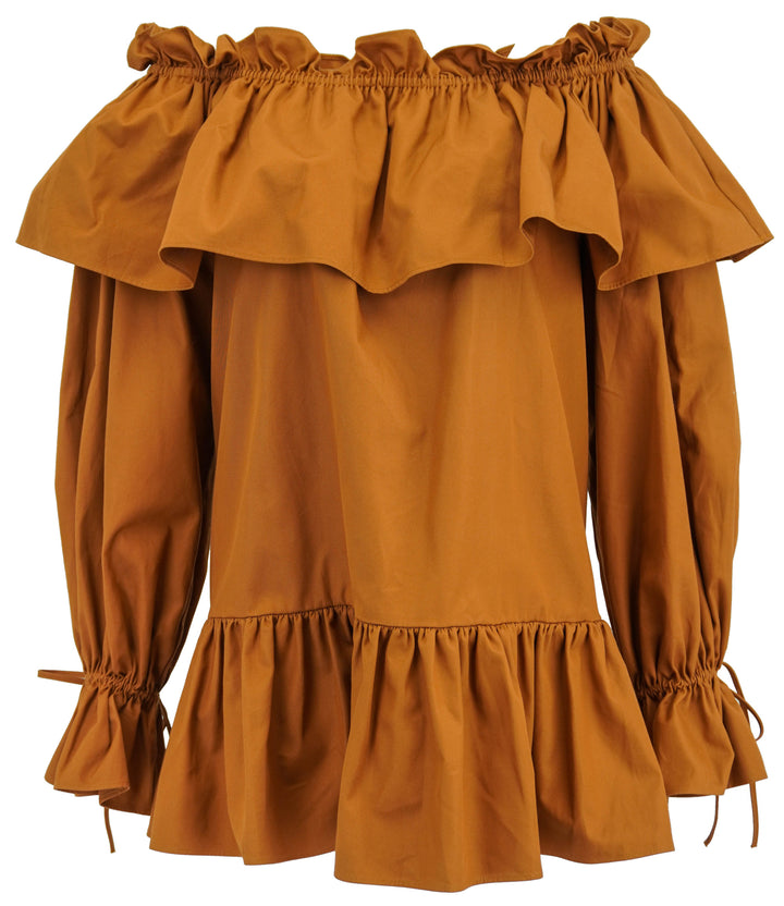Saint Laurent Ruffle Blouse in Caramel - Discounts on Saint Laurent at UAL