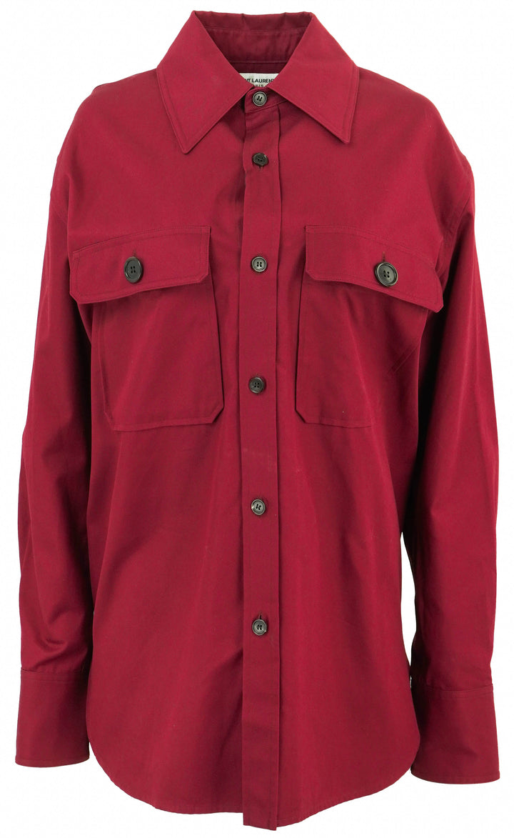 Saint Laurent Oversized Button Front Top in Dark Red - Discounts on Saint Laurent at UAL