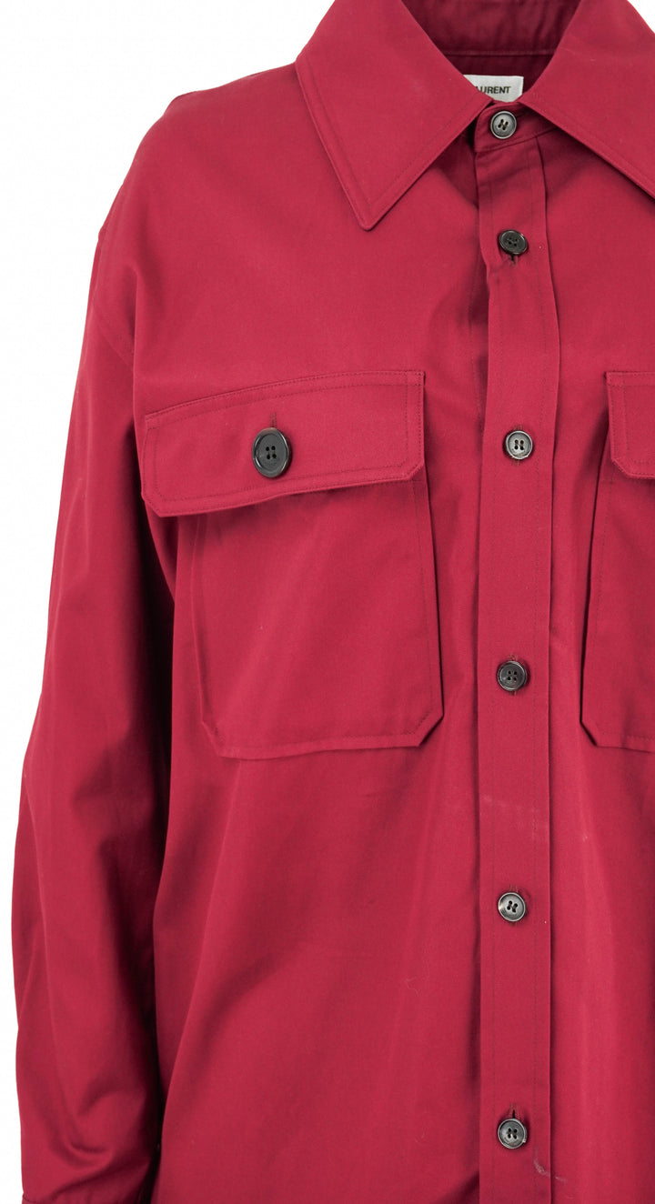 Saint Laurent Oversized Button Front Top in Dark Red - Discounts on Saint Laurent at UAL