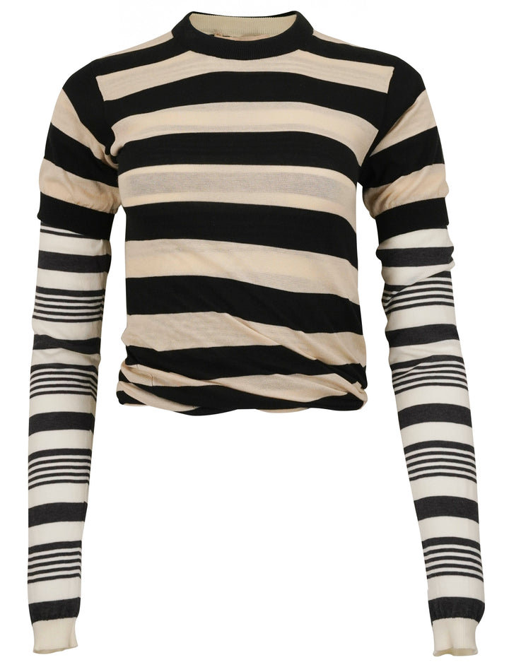 Marni Layered and Striped Top in Black, Beige, and White