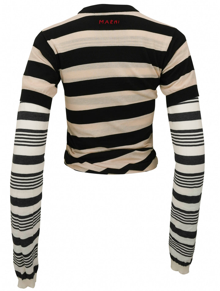 Marni Layered and Striped Top in Black, Beige, and White