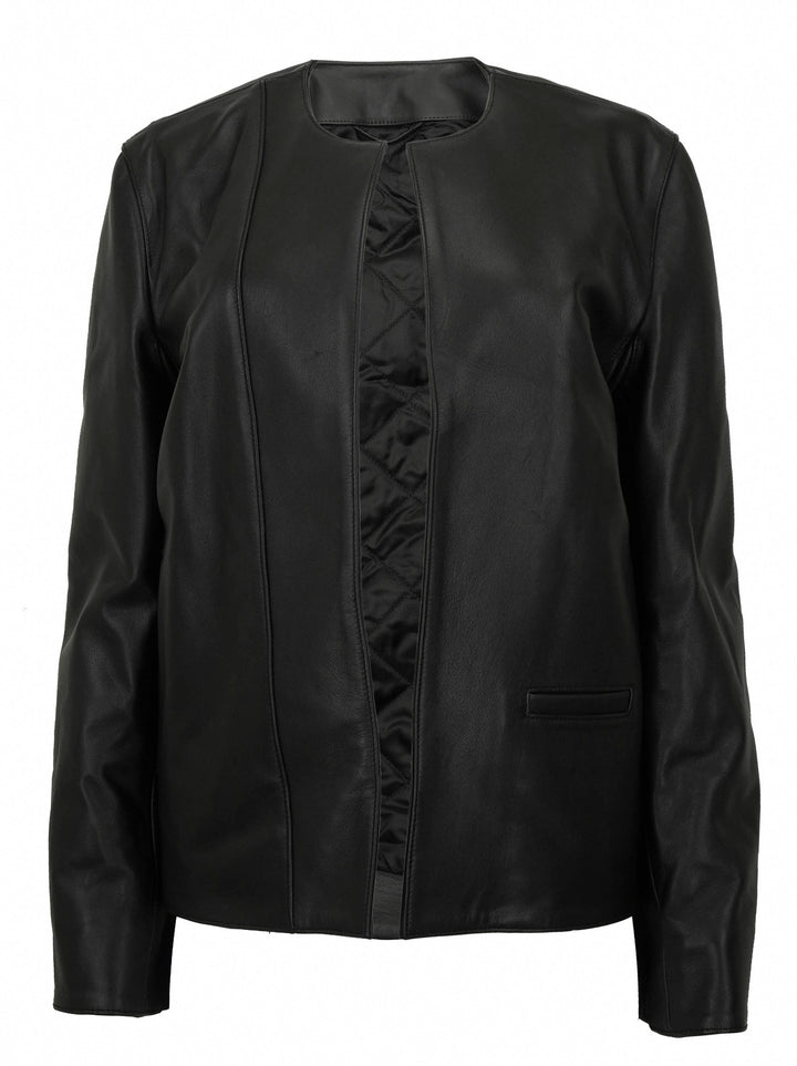 Toteme Leather Minimal Biker Jacket in Black