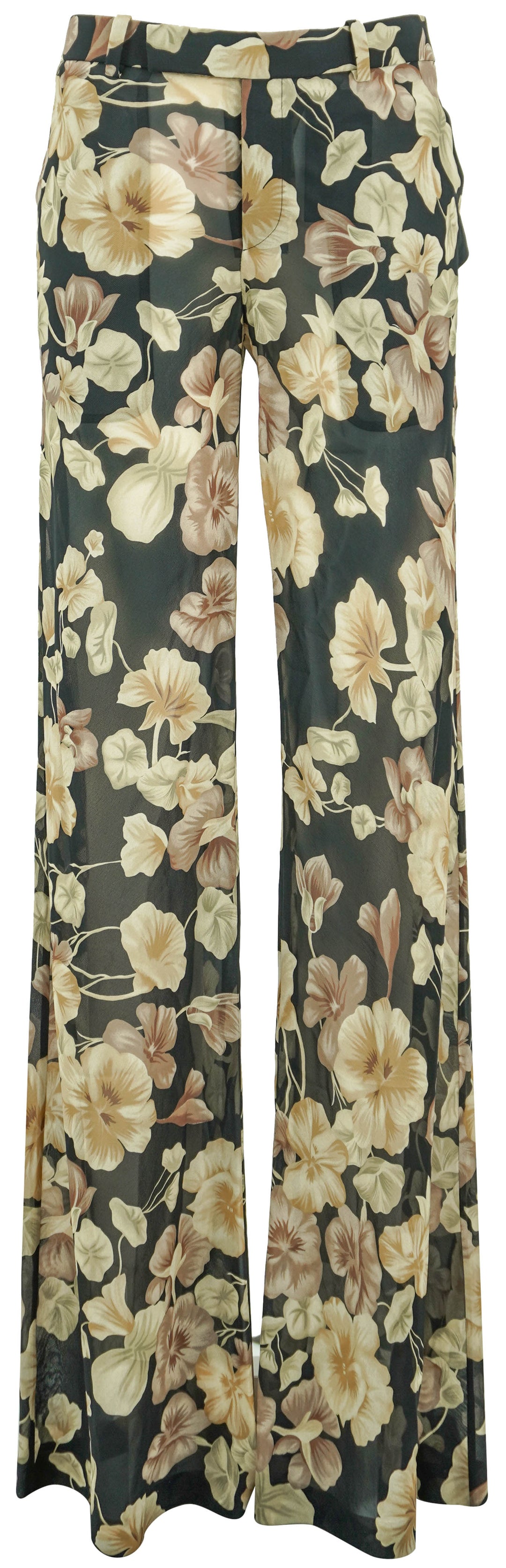 Saint Laurent Georgette Floral Pants in Black and Beige - Discounts on Saint Laurent at UAL