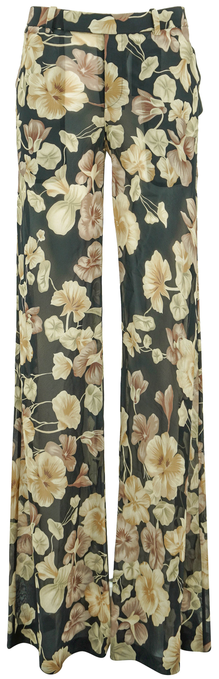 Saint Laurent Georgette Floral Pants in Black and Beige - Discounts on Saint Laurent at UAL